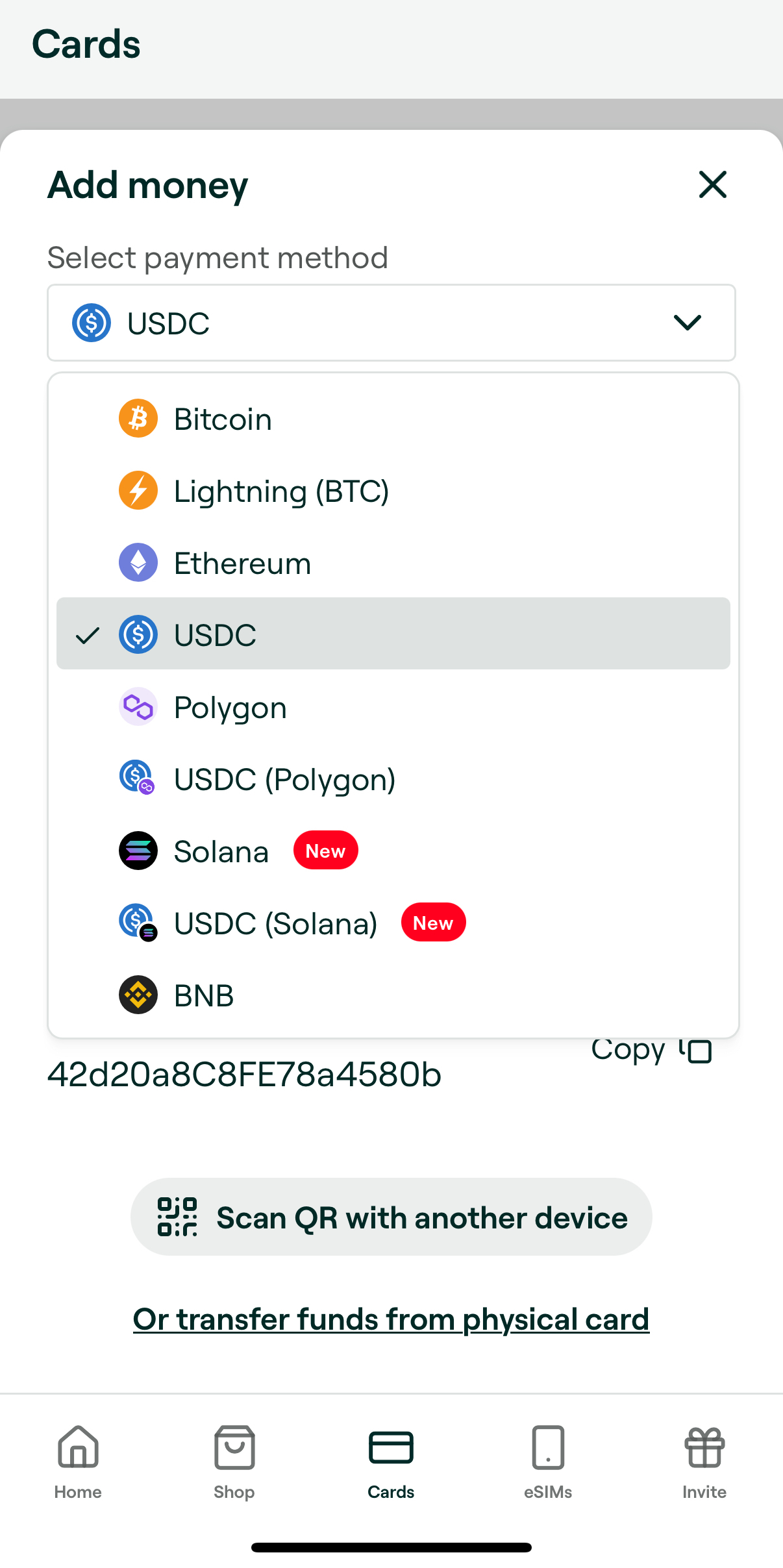 available payment methods for striga card